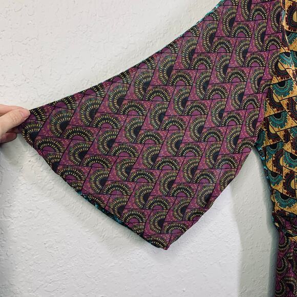 CATO Dress Maxi Faux Wrap Patchwork 3/4 Sleeve Lined Boho V-Neck Belted NWOT - Picture 9 of 13